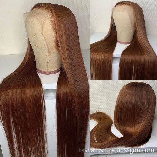 Wholesale Brown Auburn 13x4 Lace Front Human Hair Wigs Brazilian Remy Straight Pre Plucked Lace Wig For Black Women